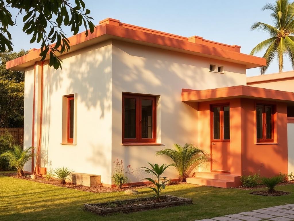 Modern bungalow home exterior with garden in Aurangabad